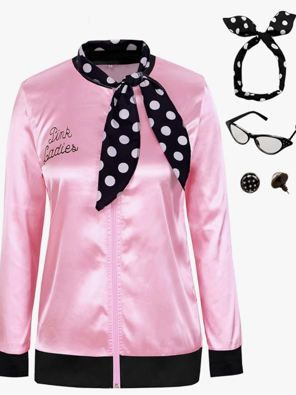 Pink Ladies Jacket Adult Grease Halloween Dress Up Adult Size XL & Accessories
